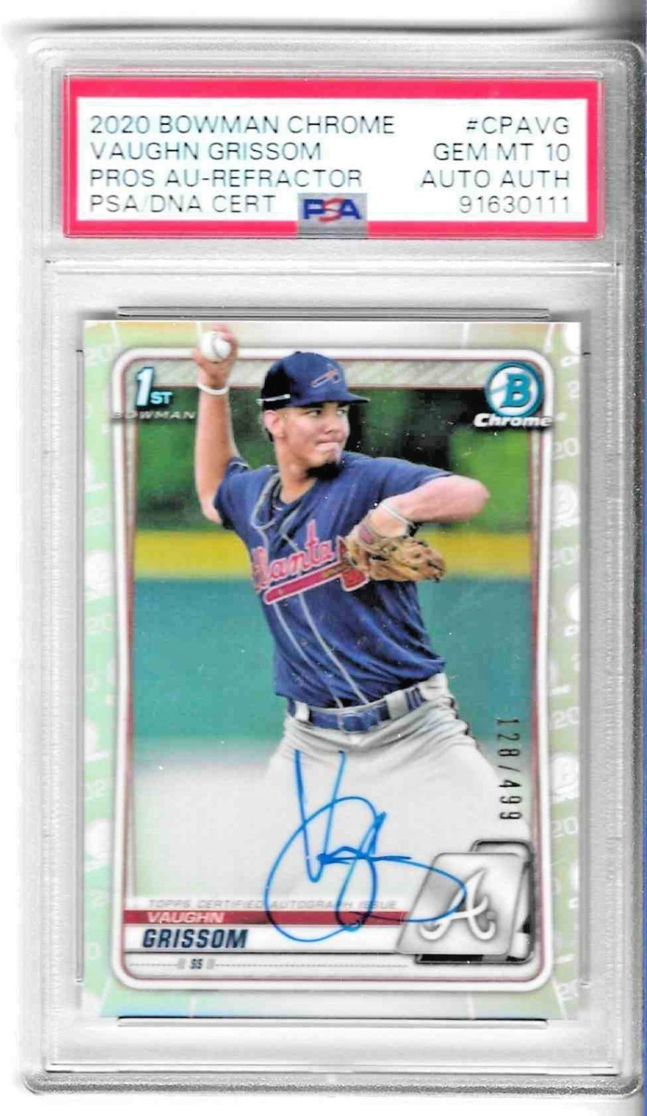 2020 Bowman Chrome 1st Bowman Refractor Auto Vaughn Grissom /499 PSA 10 ANGELS