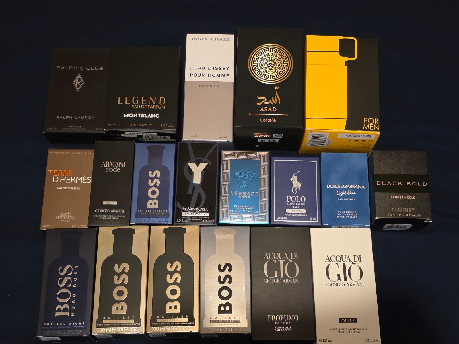 Lot Of 19 Empty Men's Cologne Boxes YSL, Polo, Giorgio Armani, Hugo Boss