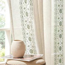 Weslie Boho Curtains for Bedroom 50"W x 90"L Pack of 2 Floral Sage on Beige