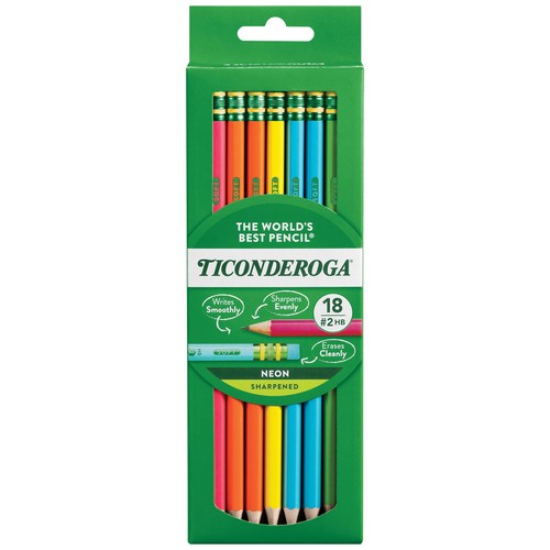Ticonderoga Wood-Cased Pencils, Pre-Sharpened, #2 18 Count (Pack of 1 ...