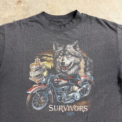 Vintage 1991 3D Emblem Harley Davidson Survivor Wolf Biker Tee Size XL