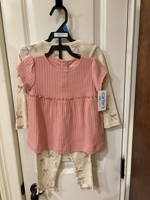 NWT Girls Size 24 Three Piece Set Carters Child Of Mine TR36 Pink Bows
