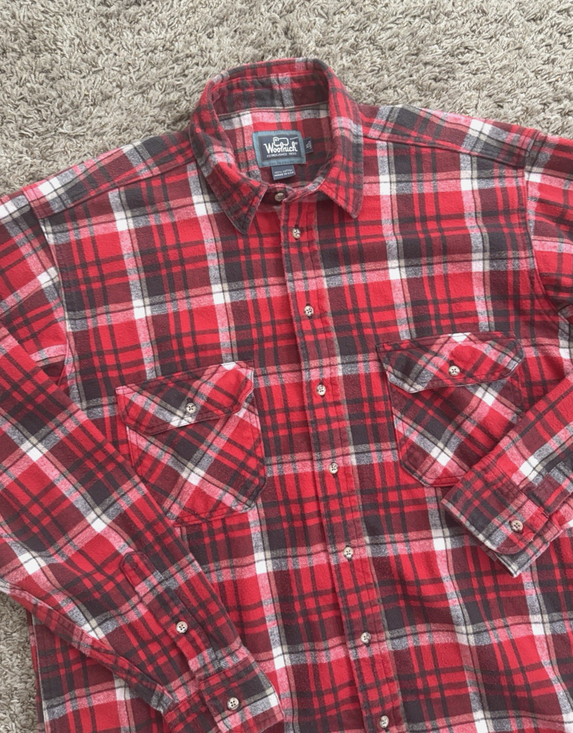 Woolrich Vtg. Flannel Shirt Men's XL Long /Tall Red Plaid 10