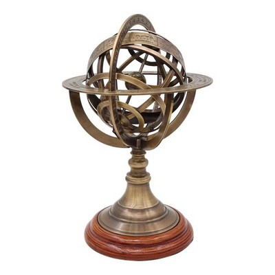 Decorative Bronze Armillary Sphere Astrolabe Nautical 8 Inch Globe Wooden Stand