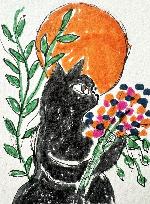 Original ACEO Painting Cat Miniature Art Card By Carole Collins M11