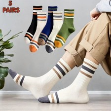 5 Pairs Men Colorful Striped Crew Socks Casual Sport Breathable All Season
