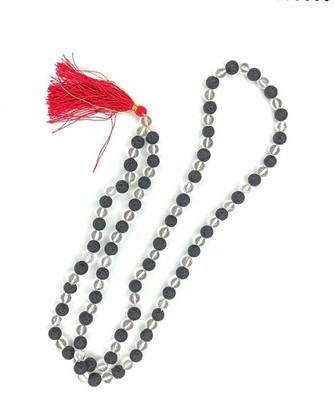 Lava Stone & Crystal Sphatik Mala 108+1 Beads 7-8mm Meditation Japa Necklace