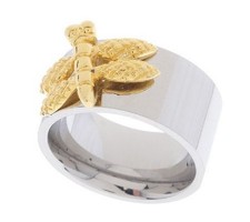 QVC Steel by Design Stainless Steel Two-tone Dragonfly Ring Size 6