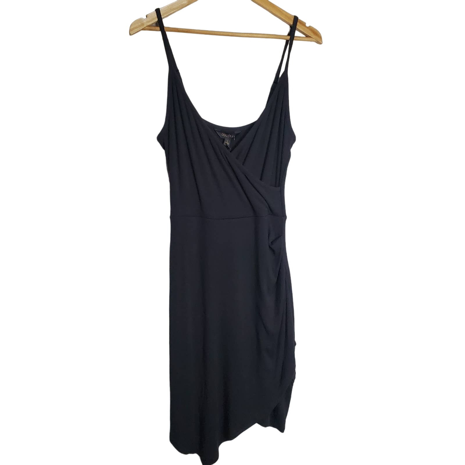 Goldray Dress Womens Small Black Faux Wrap Soft Spaghetti Straps V-Neck Short