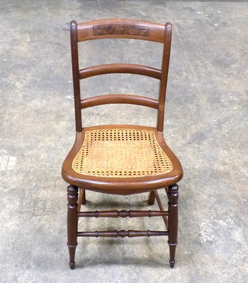 Mahogany Cane Seat Chair Peg Construction 32.5'' Ladder Back Vintage