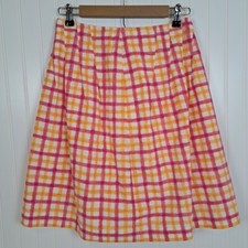VTG Talbots A-Line Skirt Womens 6P Pink Orange Plaid 100 Cotton Back Zip Lined