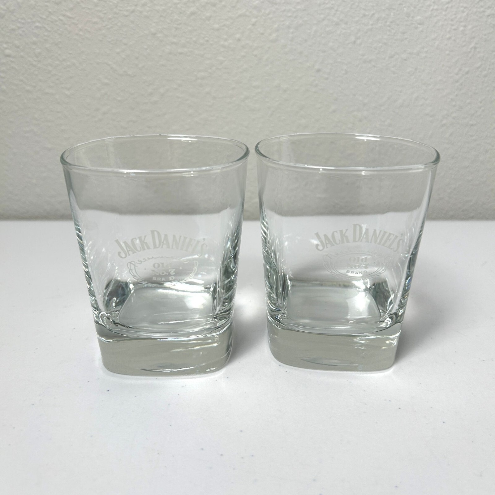 Jack Daniels Old No 7 Glass Set of 2 Embossed Square Whiskey Glasses