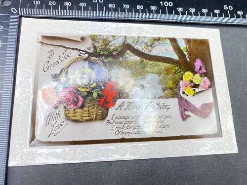 BIRTHDAY POSTCARDS x 12 Circa 1930 Floral Theme Embossed Edging Craft or Giving - Picture 12 of 14