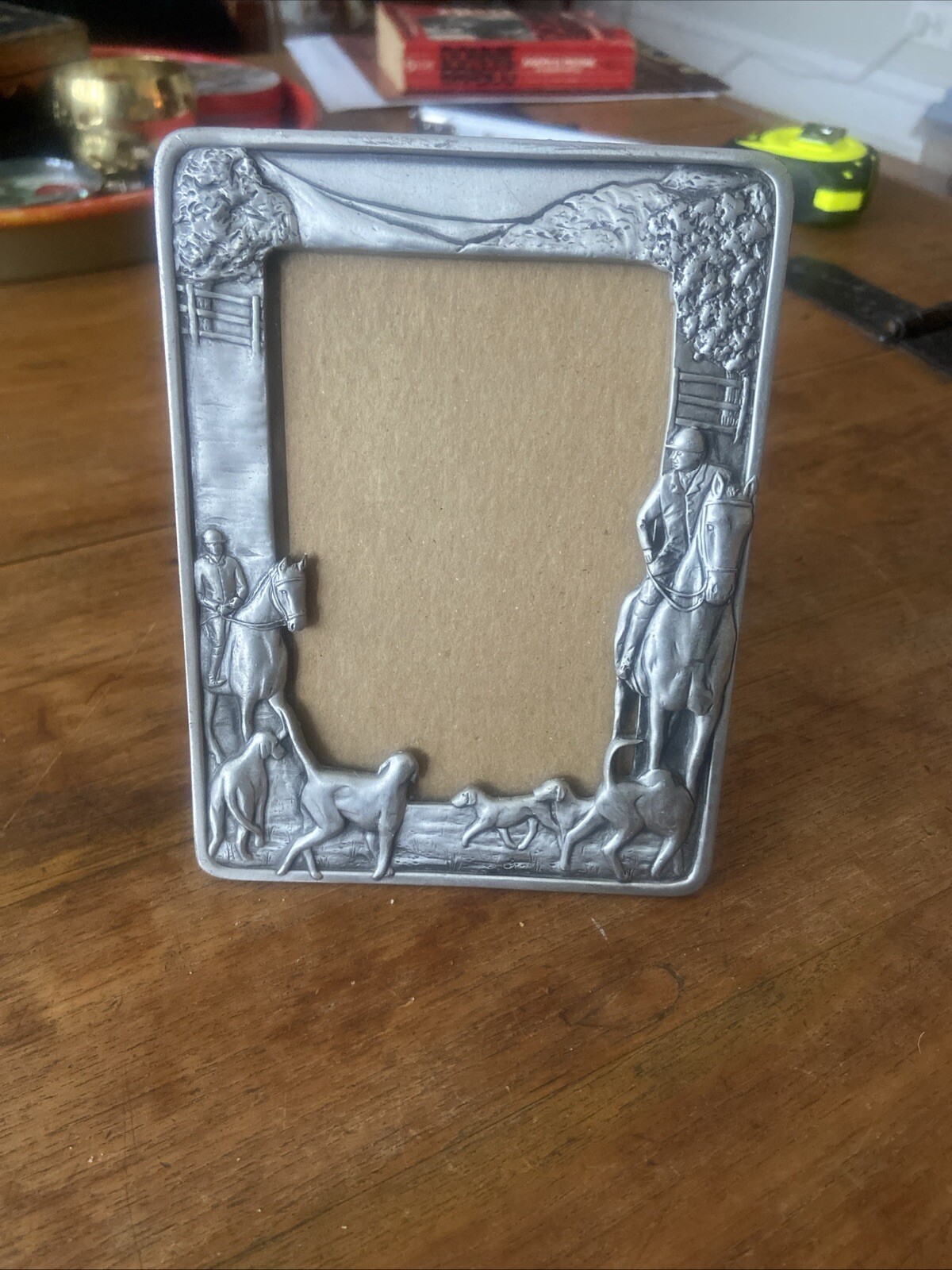 Vintage Seagull Pewter Frame Equestrian Hunt Scene Dogs Horses PF160 @1989