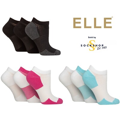 Womens Sports Trainer Socks Bamboo Sheer Stripe Cushioned Heel/Toe- Pairs  Elle UK