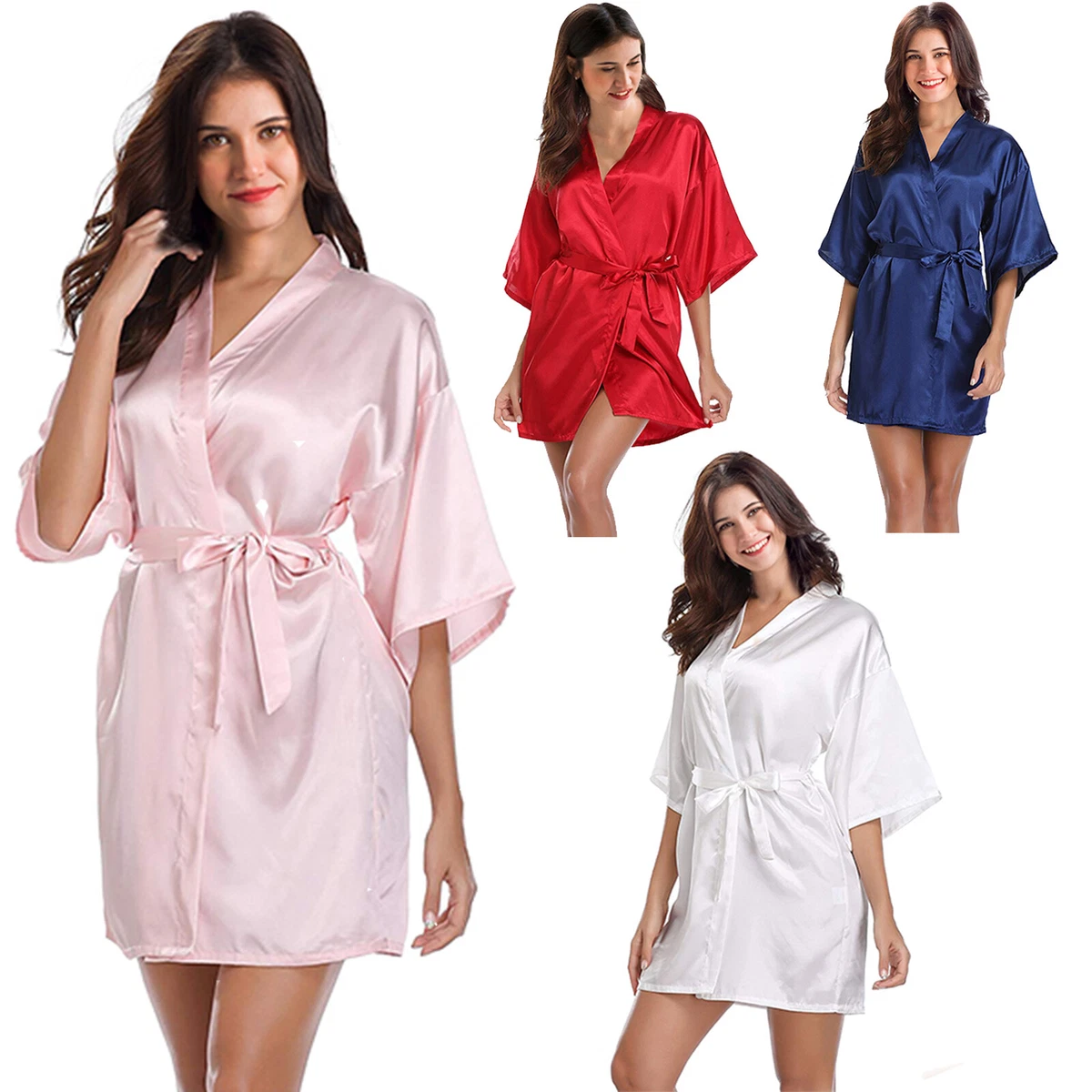 Women's Satin Kimono Short Robe with Pockets - MsLovely