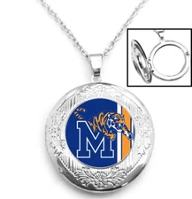 Memphis Tigers Womens Sterling Silver Link Chain Necklace and Locket Jewelry D16