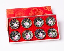 Set of 8 Vintage Chinese Porcelain Miniature Teacups Floral Hand Painted Flowers
