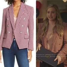 L'agence Kenzie Houndstooth Double-breasted Blazer Pink/purple Size 14