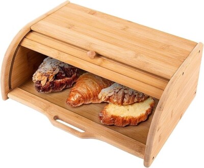Bambus Brotkasten mit Rolldeckel - Holz Küche Lebensmittel Behälter Box für Laib