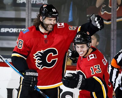 Johnny Gaudreau Celebrating a Goal Calgary Flames 8x10 NHL Hockey Photo