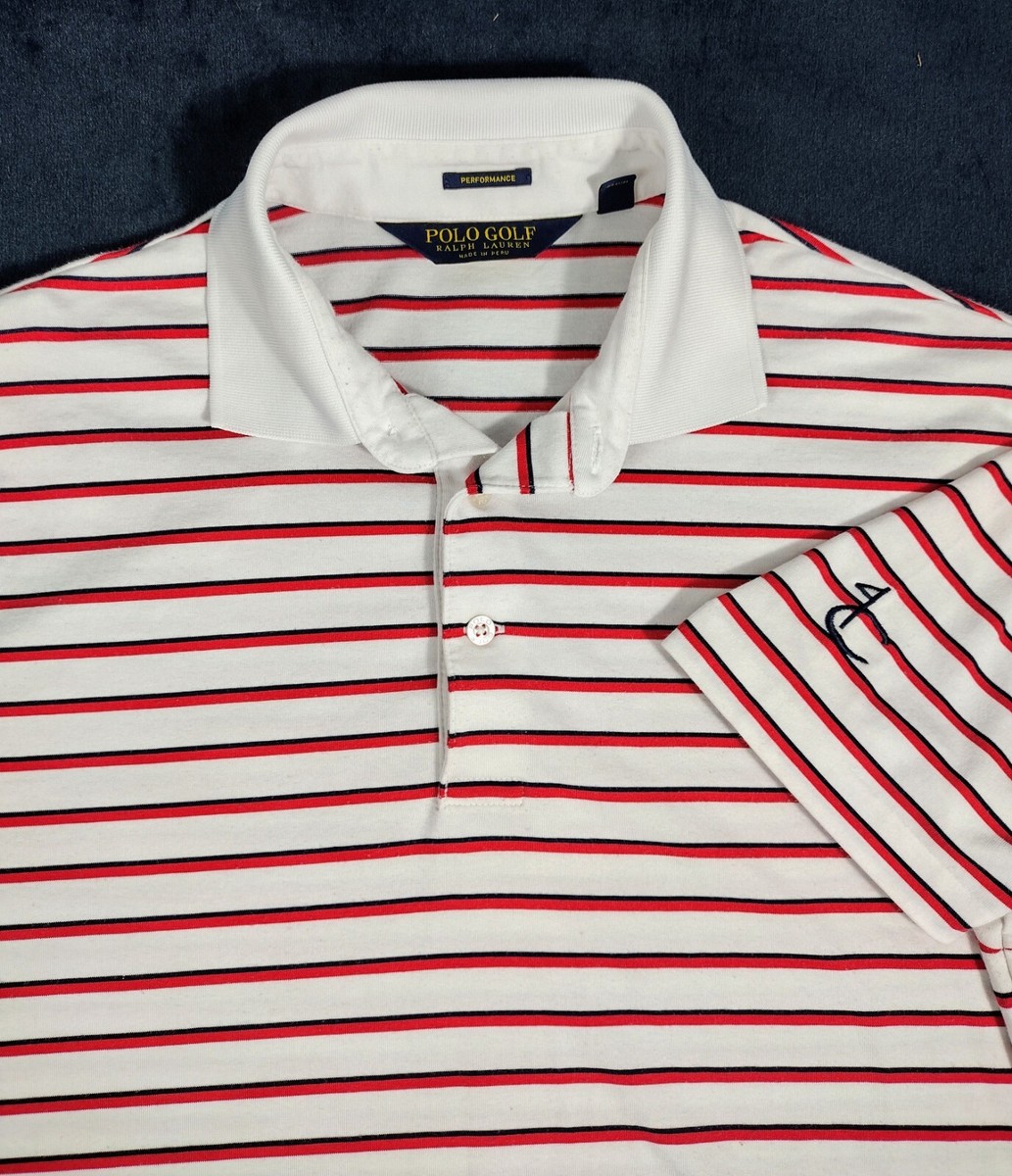 Ralph Lauren Polo Golf Shirt Mens S White w/ Red Blue Striped