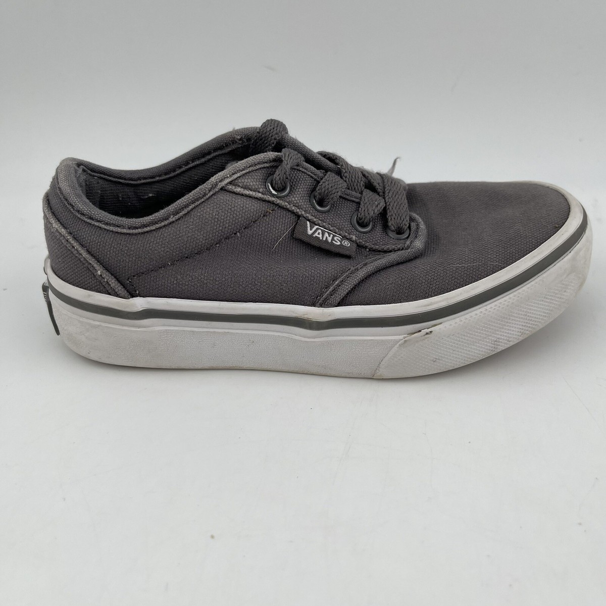 Vans Kids Atwood Grey White Low Top Off the Wall Lace-Up Sneakers