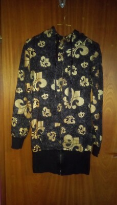 Dereon Sweatkleid Hoodiekleid Hoodie Kleid Sweat Mantel schwarz gold Lilie L