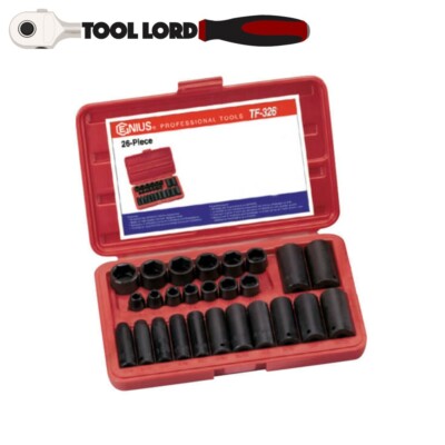 Genius Tools 26 Piece 3/8” Drive Metric Deep Impact Socket Set TF-326M ...