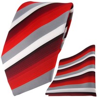 Tigertie Designer Krawatte + Einstecktuch In Rot Weinrot Grau Weiss Gestreift