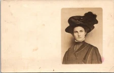 Lady Wearing Fashion Hat and High Collar Real Photo rppc postcard