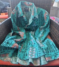 VTG Wrangler Blue Aztec Print Cowboy Cut X Long Tails Western Shirt Sz 18-36 N6