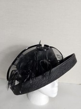 Deborah Fashions Black Brim Church Easter Formal Hat Feather Sequin Ruffle