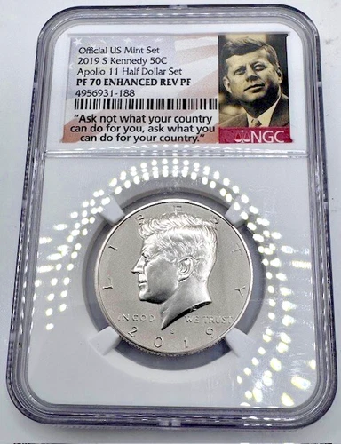 2019 S Kennedy 50c Half Dollar Apollo 11 Set 🔥NGC PF70 Enhanced Reverse Proof🔥