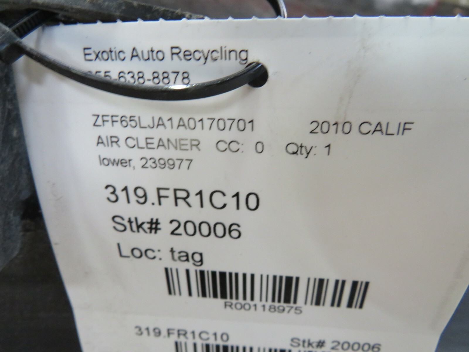 Ferrari California, Lower Air Cleaner Box / Duct / Shroud,  Dmg Used, P/N 239977