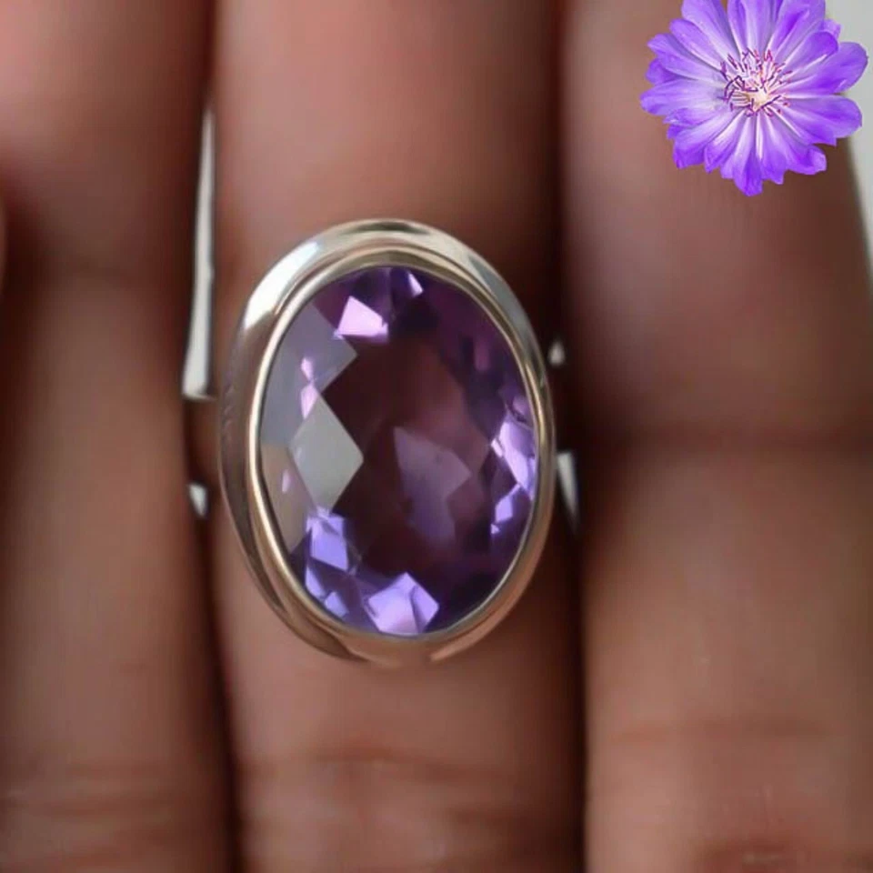 Amethyst Gemstone 925 Sterling Silver Ring Handmade Jewelry Ring For Gift - Image 2 of 3