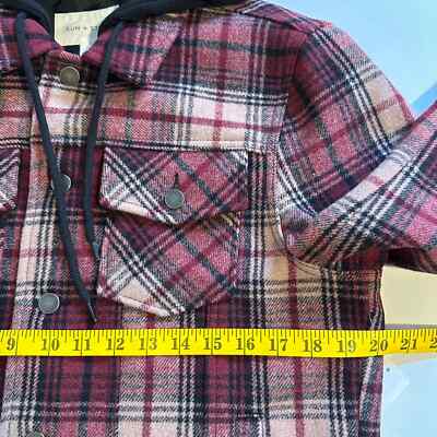 NWT Sun + Stone Hooded Wool Blend Plaid Trucker Jacket Small | eBay