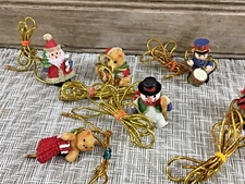 Miniature 1.5" Christmas Ornaments Vtg Lot of 9 Extra Long 12" Hanging Strings