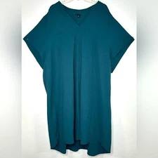 Torrid Stretch Crepe Shift Dress Dark Teal Chest Pocket Shirt Tail Hem Sz 6