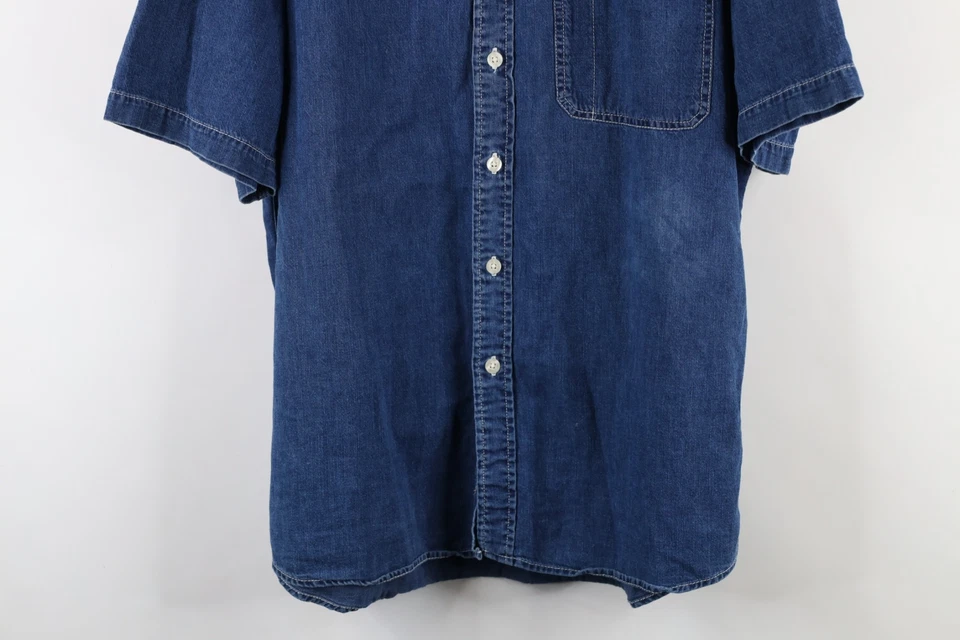 Vtg 90s Gap Mens Large Distressed Baggy Fit Denim Jean Short Sleeve Button Shirt - Image 3 of 4