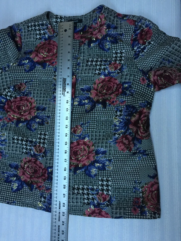 Alfani Womens Medium Plaid Floral Bubble-Sleeve Metallic Jacket Top Business - Image 4 of 4