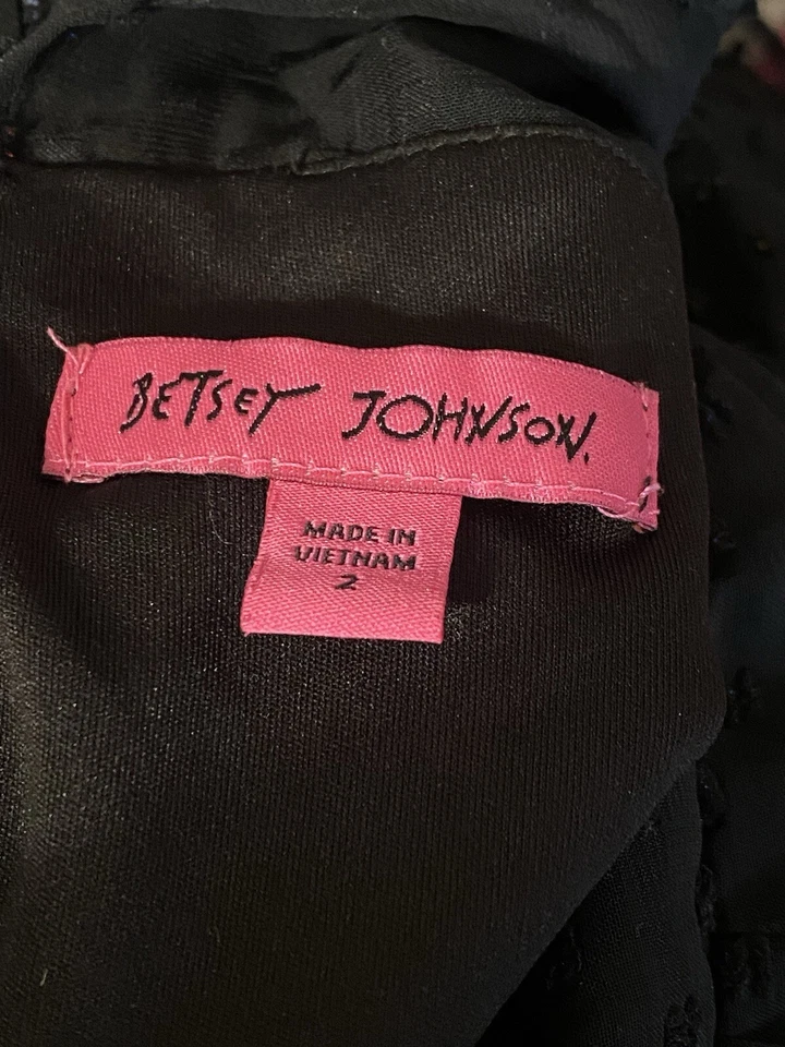 Vestido Betsey Johnson para mujer 2 negro transparente superpuesto moteado volante caprichoso Foto 4 de 4