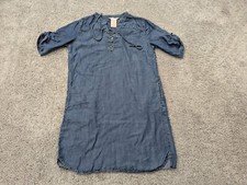 Philosophy Shift Dress Womens Small 3/4 Sleeve Drawstring Denim Blue Casual