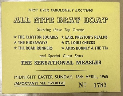 ALL NITE BEAT BOAT CONCERT TICKET 18TH APRIL 1965 BOB WOOLER LIVERPOOL BEATLES 