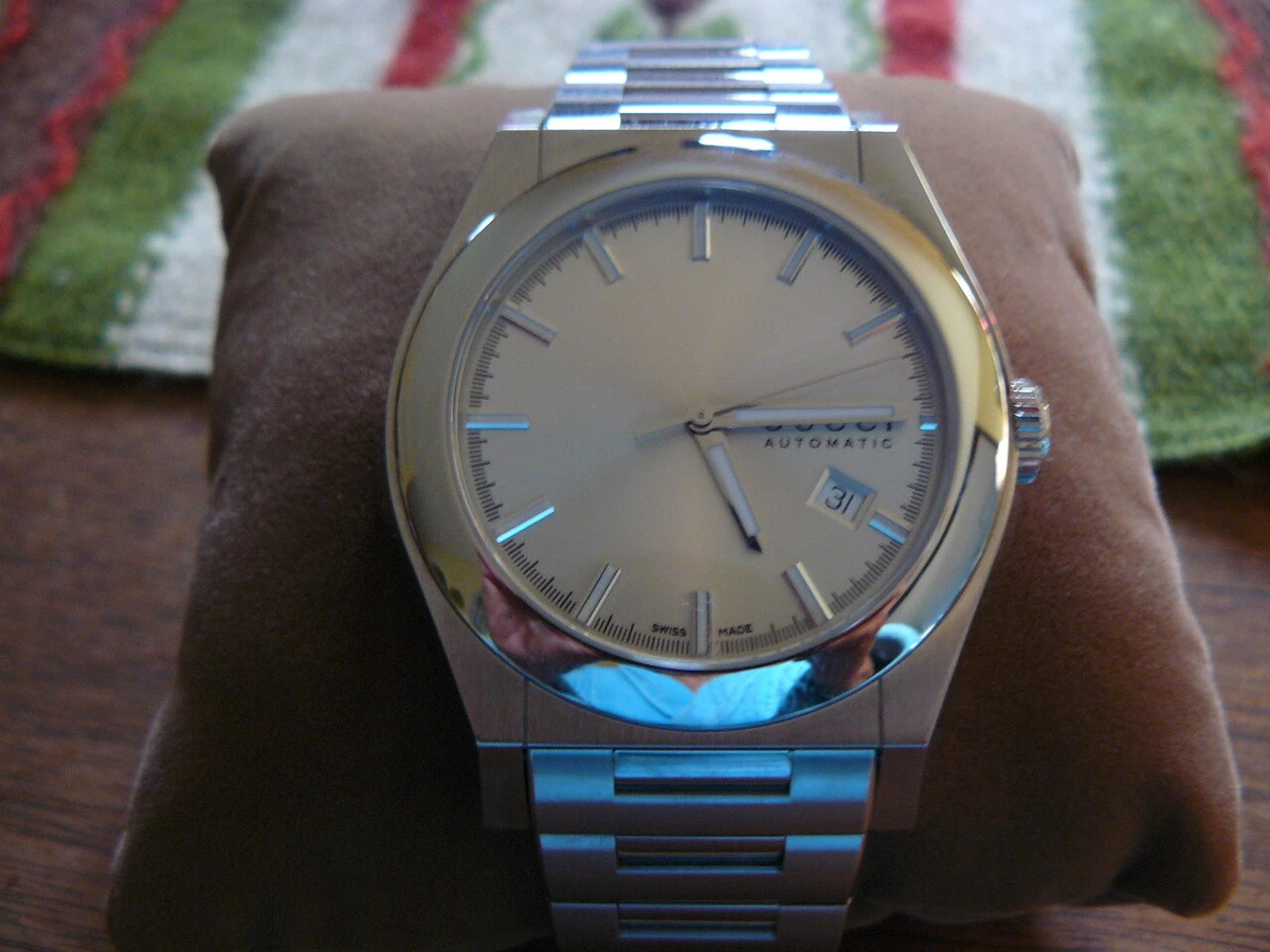 NEW IN BOX MEN S GUCCI PANTHEON STAINLESS STEEL SILVER DIAL WATCH GCYA115202