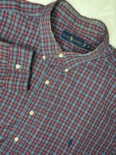 Ralph Lauren Men s 2XB Big Blue Red Plaid Oxford Button Down Shirt Long Sleeve