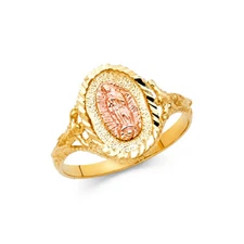 Ioka - 14K Two Tone Solid Gold Our Lady of Guadalupe Religious Ring