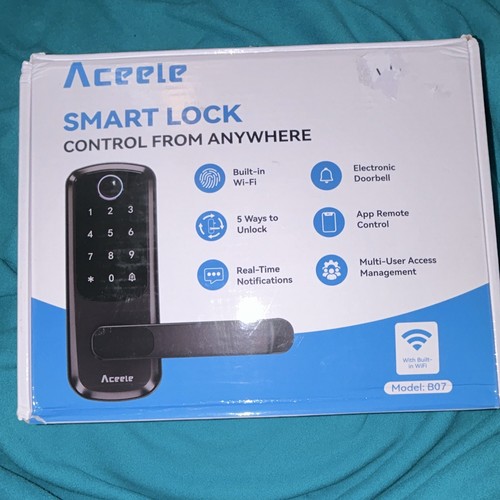 Aceele B07 Wi‑Fi Keypad Smart Door Lock Matte Black w/ NFC Card & Keys