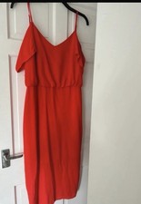 River Island Women’s Red A-Line Midi Dress Size 12 V-Neck Cold Shoulder Straps