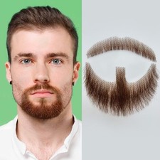 Fake Beard - 100 Human Hair, HD Lace, Adhesive Included, Brown, Costume/Theater